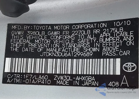 2010 Toyota Prius I/Ii/Iii/Iv/V from USA, damaged, VIN JTDKN3DU6A1299689